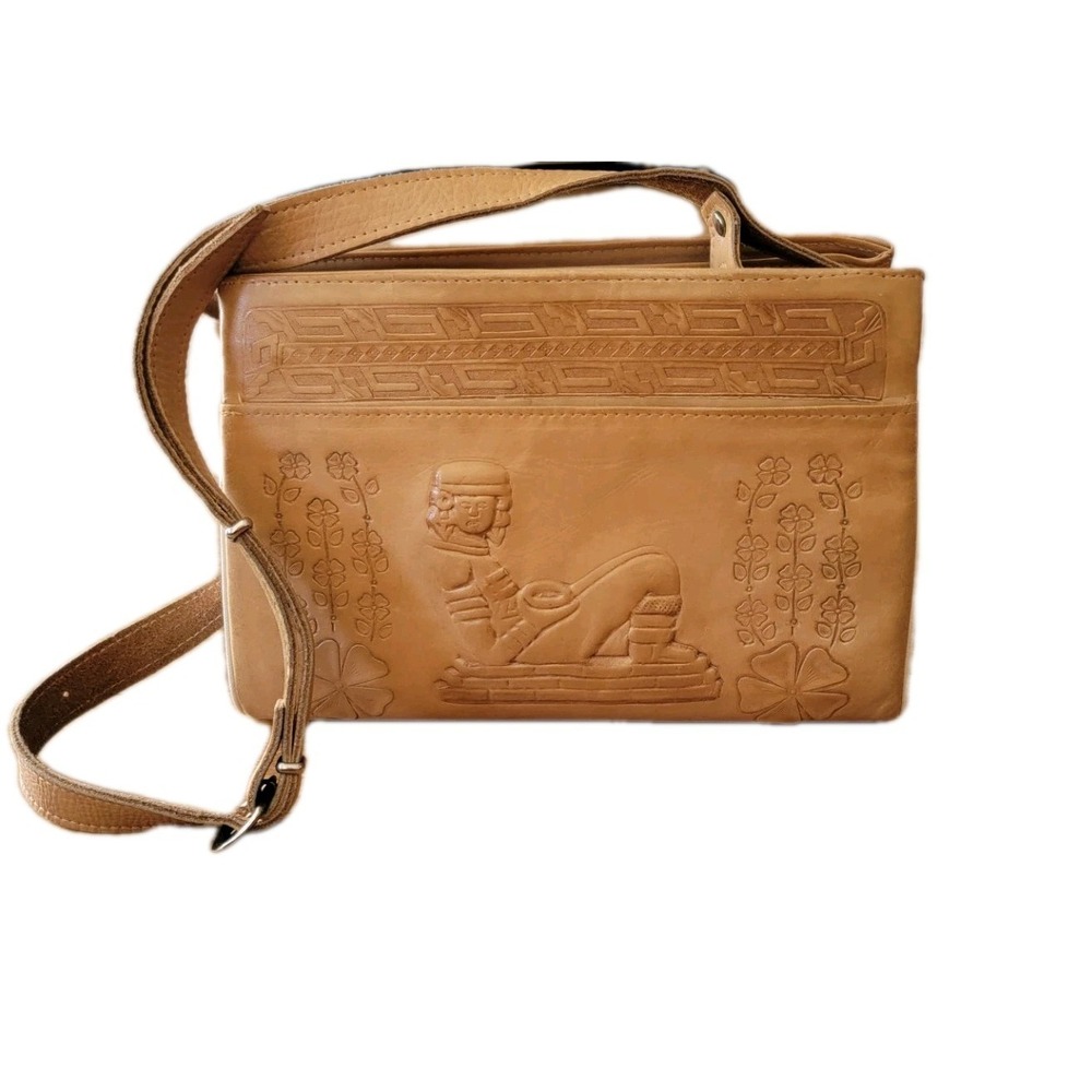 Vintage 1970s Tooled Leather Shoulder Bag Floral Western Boho‎ Crossbody Purse